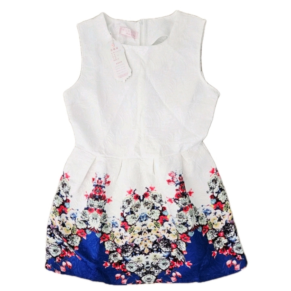 NWT White Blue Floral Fit & Flare Mini Dress Textured Sleeveless XL